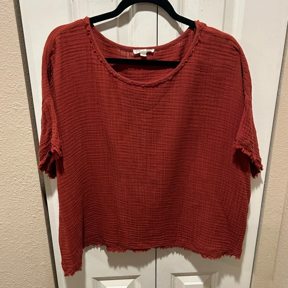 Eileen Fisher Organic Cotton Gauze Top in Rust , size Large - Picture 6 of 10